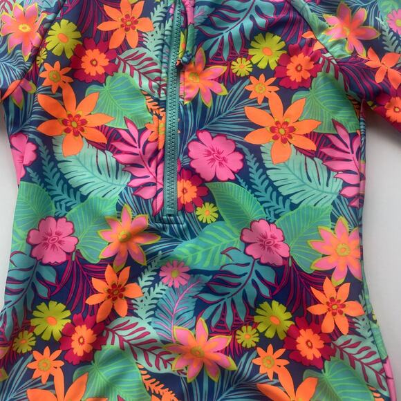 Cat & Jack One Piece Floral Long Sleeve Swim Suit Sz 14 (XL) - Picture 3 of 4